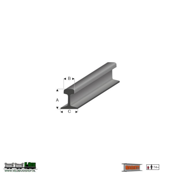 MAQUETT 460-52/3 staalgrijs spoorrails profiel - 33 cm. -