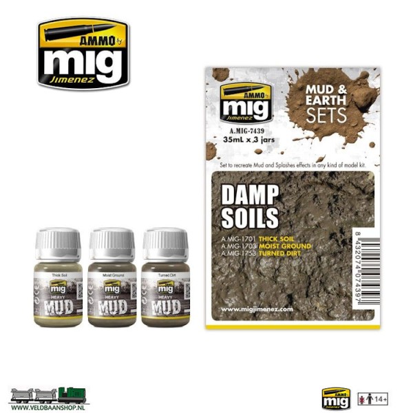 Ammo MIG 7439 Damp Soils Mud & Earth 3 potjes 35ml