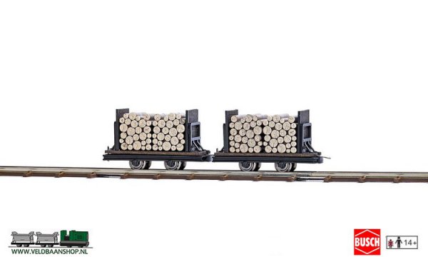 Busch 12211 veldspoor Wagen met rondhout 2 stuks H0f Veldbaanshop.nl