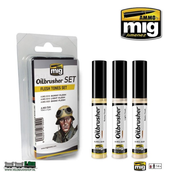 MIG 7500 Ammo MIG Jimenez Oilbrusher Flesh tones set Veldbaanshop.nl