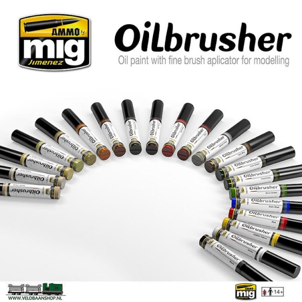 MIG OilCOL Ammo MIG Jimenez Oilbrusher set van 21 Veldbaanshop.nl