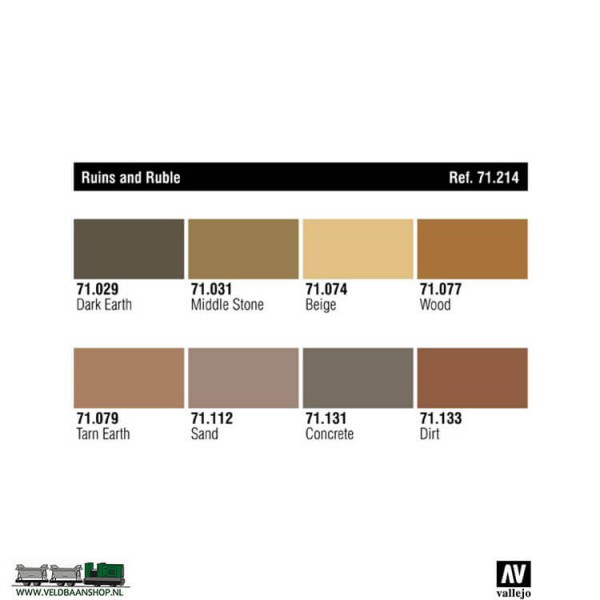 Vallejo 71214 Model Air Color Set Ruins en Rubble 8 kleuren 17ml